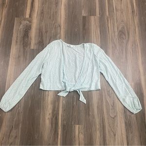 hollister teal floral long sleeve tie front top